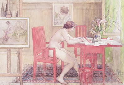 Model Writing Postcards by Carl Larsson